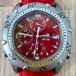 Citizen promaster red dial chronograph watch NEW BATTERY
